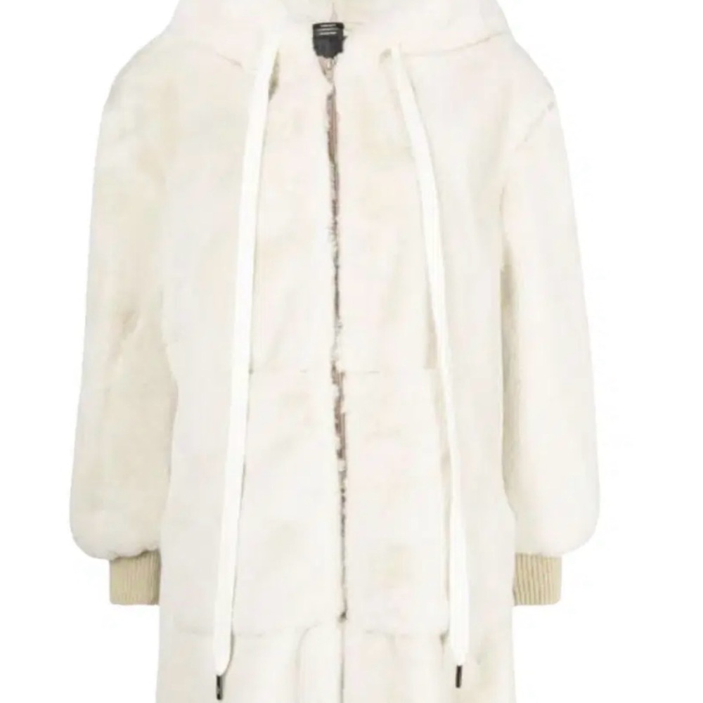 R13 Off-White Faux-Fur Zip Coat Size XS
